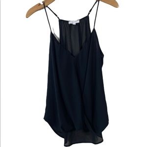 💛💛 4/$25 BECEEL solid black mock front wrap flowy tank top/ LG